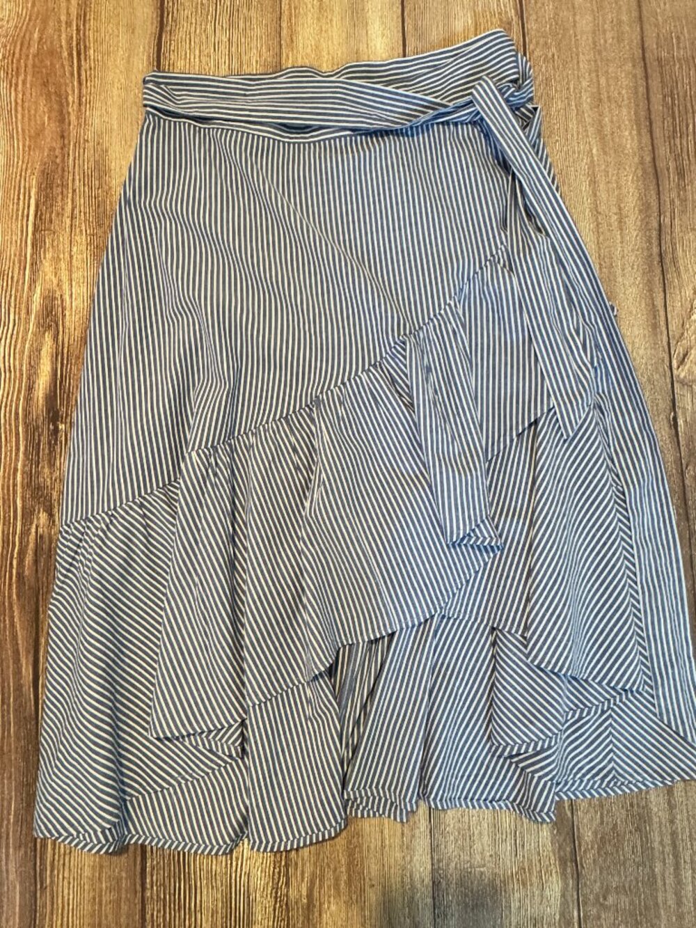 Willow Blue Wrap Skirt Stripe Coastal Tiered Skirt Size Large